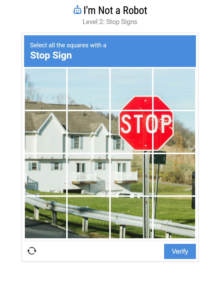 Level 2 stop signs captcha initial state