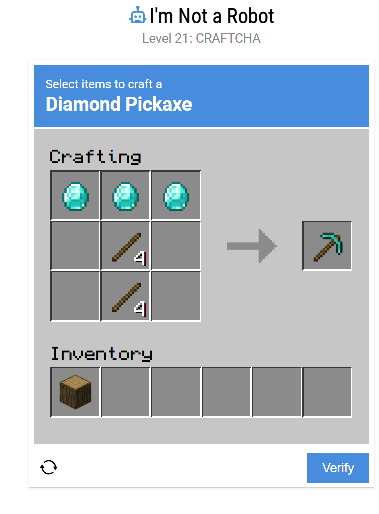 Completed Diamond Pickaxe crafting recipe