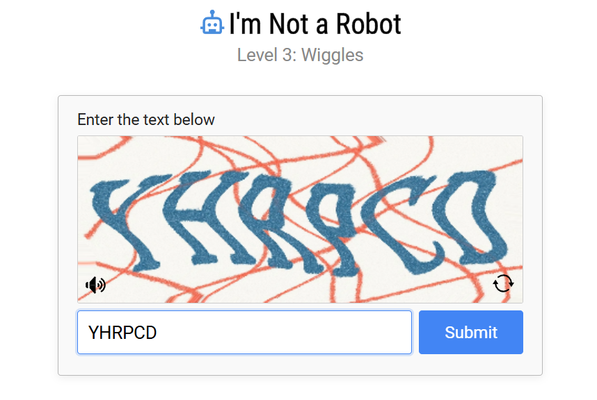 Level 3 wiggles captcha with answer entered